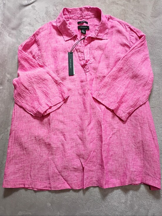 Tahari Tops - Women's Tahari Linen Pink Tunic Top Blouse XXL